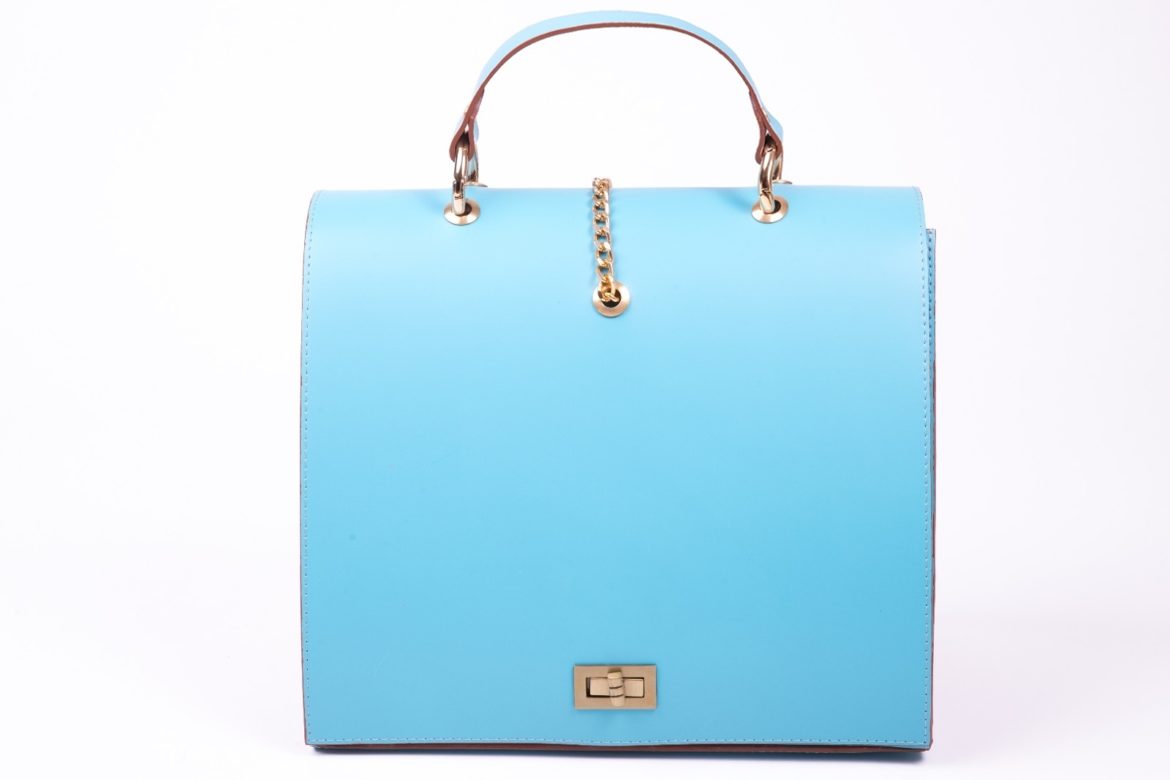 Ice Blue Tan chained leather shoulder bag