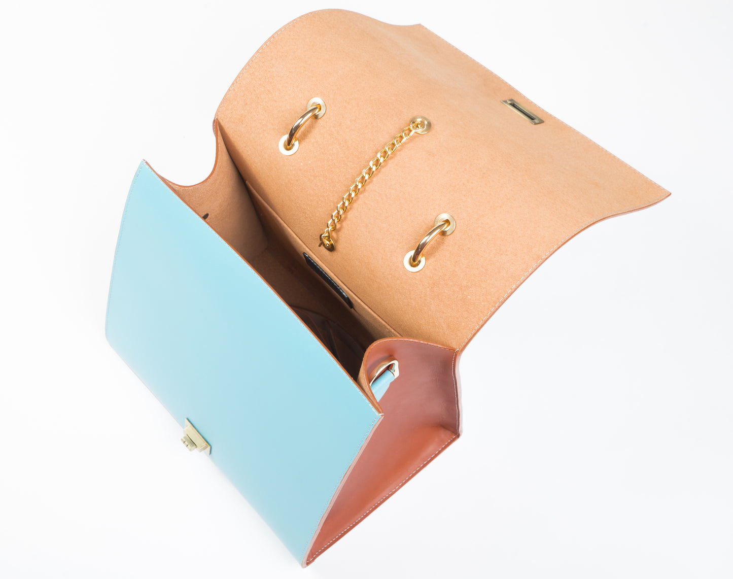 Ice Blue Tan chained leather shoulder bag